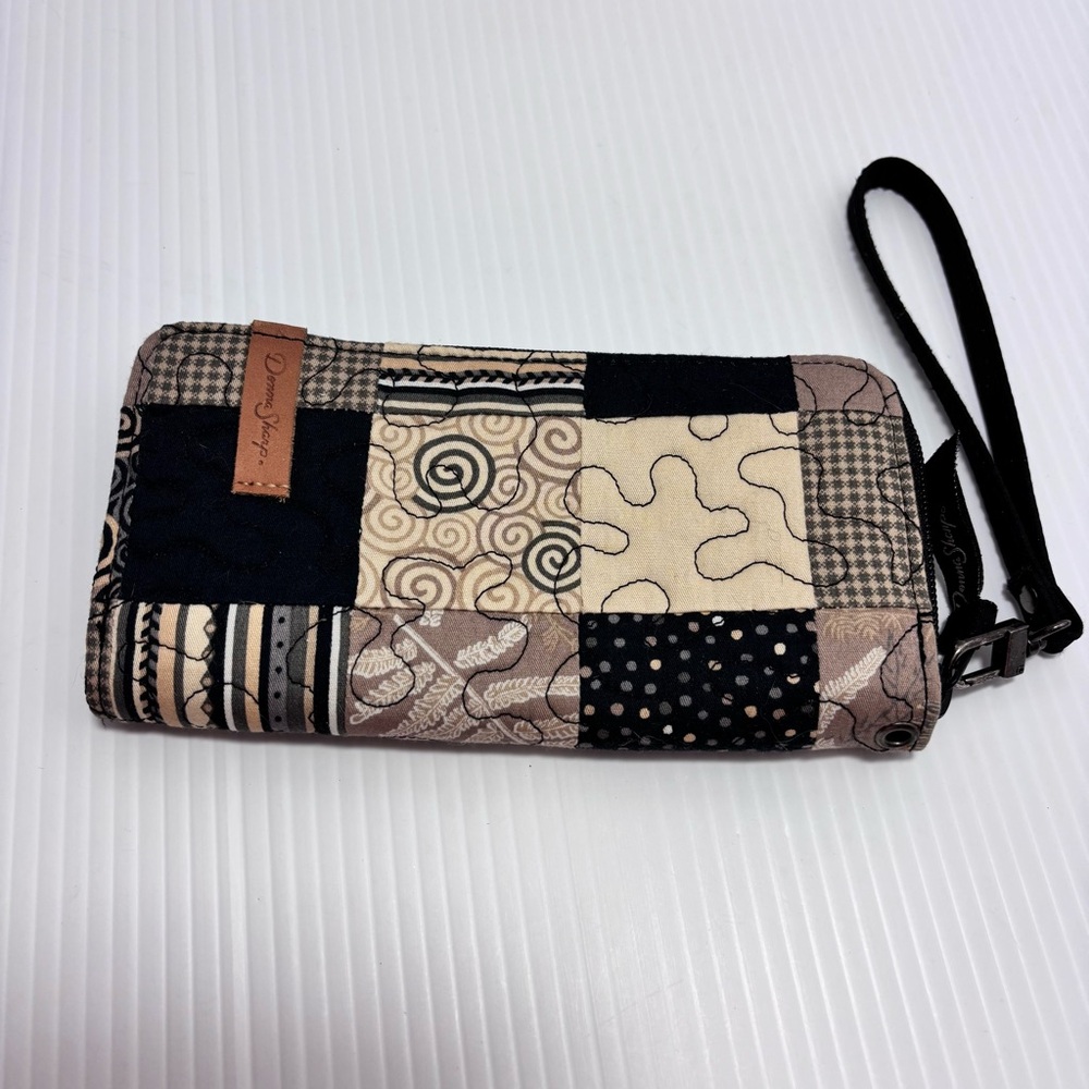Donna Sharp Black and‎ Brown Quilted Patchwork Zip Wallet